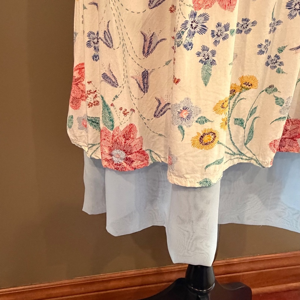 Old Navy Floral Sleeveless Dress, Gathered Waist, Sheer Hem, V-Neck, Size Medium - Picture 7 of 13